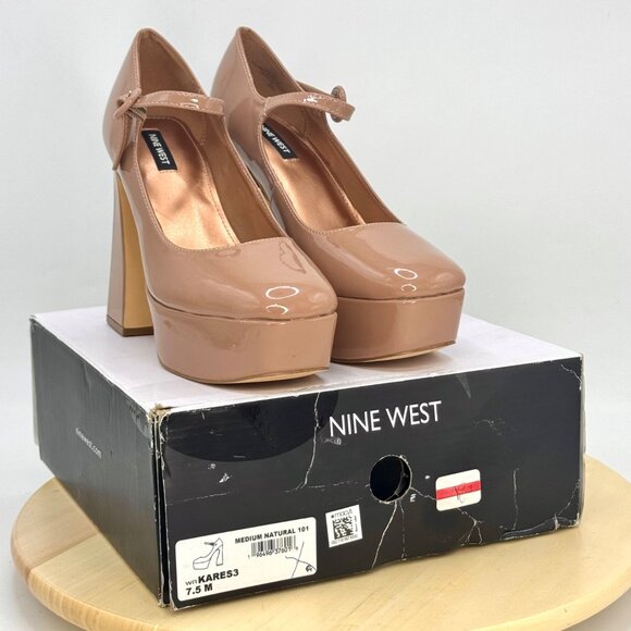 Nine West Nude Kares Patent Leather Platform Mary Jane Heels Retro Size 7.5 NEW! - Picture 11 of 15